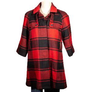 GAP Women's Wool blend Plaid Coat Red Black Size Small